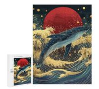 Puzzles pour Adultes500 PCS Whale Riding Waves with Red Sun Puzzles pour Adolescents pour S'amuser en Famille Difficile Et Stimulant Un pour Les Jeux 500 PCS