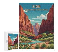 Puzzles pour Adultes500 PCS Zion National Park Illustration Puzzles pour Adolescents Jeux Relaxants pour S'amuser en Famille Activités Amusantes À La Maison 500 PCS