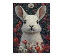 Puzzles pour Adultes52x38cm/1000pcs Floral White Bunny Puzzle pour Adultes - Jeu De Réflexion - Améliore La Mémoire - Stimule Le Cerveau