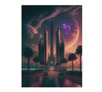 Puzzles pour Adultes52x38cm/1000pcs Future Cityscape with Palm Trees -3 Puzzles Anti-Stress pour S'amuser en Famille Et Stimuler Le Cerveau