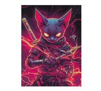 Puzzles pour Adultes52x38cm/1000pcs Sphynx Cat Ninja with Katana Japanese Samurai Animal Puzzles Anti-Stress pour Adultes : des Jeux Amusants en Famille À Faire À La Maison 52x38cm/1000pcs