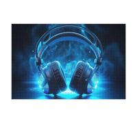 Puzzles pour Adultes75x50cm/1000pcs Glowing Blue Headphones with Neon Lights Puzzle, Jouet, Décoration Murale, Défi Difficile, Idéal comme Cadeau pour Toute La Famille 75x50cm/1000pcs