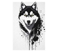 Puzzles pour Adultes75x50cm/1000pcs Husky Dog Splash Art Puzzles Anti-Stress pour S'amuser en Famille Et Stimuler Le Cerveau