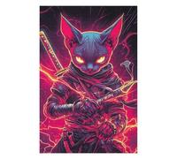 Puzzles pour Adultes75x50cm/1000pcs Sphynx Cat Ninja with Katana Japanese Samurai Animal Puzzles pour Adultes Jeux De Détente Découpe De Précision Activités Amusantes À La Maison, 75x50cm/1000pcs