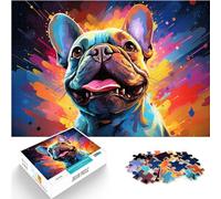 Puzzles pour Bouledogue français psychédélique coloré Puzzle de 1000 pièces pour Adultes Puzzles en Bois Jeu Jouets pour Famille Puzzles Cadeau （50x75 cm）