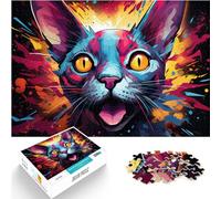 Puzzles pour Chat Sphynx coloré Dessin Puzzles psychédéliques Puzzles 1000 pièces Puzzles pour Adultes Puzzle en Bois Puzzle Amusant en Famille par (50x75 cm)