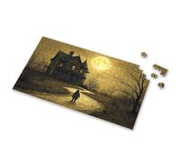 Puzzles pour enfants de 4 à 6 ans, un enfant marche vers un manoir au clair de lune - Puzzle photo de 4 ans - Cadeau d'anniversaire (300 pièces)