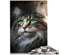 Puzzles pour Les Yeux Verts Maine Coon Puzzles Amusants pour Adultes Puzzles en Bois de 1000 pièces pour Un Jeu de Puzzle Stimulant et Un Jeu en Famille (50 x 75 cm)