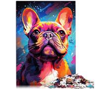Puzzles pour Puzzle Bouledogue français psychédélique coloré Puzzle pour Adultes 1000 pièces Puzzle en Bois Anti-Stress Staycation Kill Time （50x75cm）