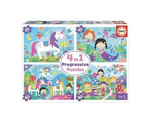 Puzzles Progressifs 4 en 1 : Explorez des Univers Magiques avec Licornes et Sirènes