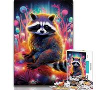 Puzzles psychédéliques Animaux Raton Laveur 1000 pièces pour Adolescents, Aide Le Cerveau à exercer des Jouets addictifs pour cultiver la Patience et l'interaction Parent-Enfant (38x26cm)