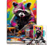 Puzzles psychédéliques Animaux Raton Laveur 1000 pièces pour Adolescents, Jeu Stimulant et Jeu Familial avec des pièces entièrement emboîtables de Formes aléatoires (50x75cm)