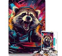 Puzzles psychédéliques Animaux Raton Laveur pour Adolescents 1000 Puzzles, Jeu Stimulant et décoration Murale familiale, Cadeaux d'anniversaire et de Noël Uniques (38x26cm)