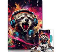 Puzzles psychédéliques Animaux Raton Laveur pour Adolescents, Puzzle 1000 pièces, Jeu Familial Anti-Stress, défi Difficile, Cadeaux du Père Noël Secret (38x26cm)