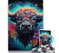Puzzles psychédéliques Buffalo pour Adultes 1000 pièces, Jeu éducatif Difficile à compléter mais Amusant et Humoristique pour Anniversaire 50x75cm