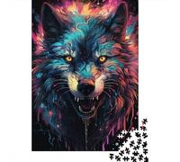 Puzzles psychédéliques colorés représentant Un Loup maléfique pour Adultes, 1 000 pièces (75 x 50 cm).