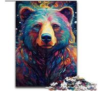Puzzles psychédéliques colorés représentant Un Ours Brun pour Adultes et Adolescents Un Jeu Stimulant idéal pour Toute la Famille (50x75cm)