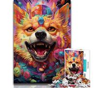 Puzzles psychédéliques Corgi pour Adultes et Adolescents, Jeu éducatif Difficile à compléter, Amusant et Humoristique pour Un Anniversaire (75x50cm)