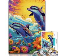Puzzles psychédéliques Dauphins 1000 pièces pour Adolescents, Jeu éducatif Difficile à réaliser mais Amusant et Humoristique pour Anniversaire 38x26cm