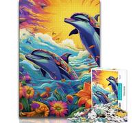 Puzzles psychédéliques Dauphins 1000 pièces pour Adolescents, Jeux éducatifs, décoration d'intérieur, à Offrir en Cadeau à Toute la Famille (50x75cm)