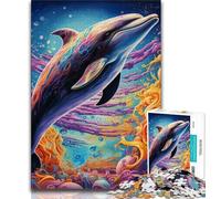 Puzzles psychédéliques Dauphins pour Adolescents, 1 000 pièces, Anti-Stress, défi Difficile, à Offrir en Cadeau à Toute la Famille (50x75cm)