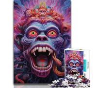 Puzzles psychédéliques de 1 000 pièces représentant des singes pour Adolescents, Jeu Stimulant et Jeu Familial avec des pièces entièrement emboîtables de Formes aléatoires 38x26cm