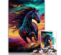 Puzzles psychédéliques de Chevaux colorés 1000 pièces pour Adultes, Jeu Stimulant et Jeu Familial idéal comme Cadeau pour Toute la Famille (38x26cm)