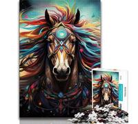 Puzzles psychédéliques de Chevaux colorés pour Adolescents, Puzzle de 1 000 pièces, Jeu Familial Anti-Stress, défi Difficile, Cadeaux du Père Noël Secret (50x75cm)