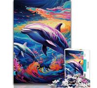 Puzzles psychédéliques de Dauphins pour Adolescents, 1 000 pièces, Jeu éducatif, Jouet de défi, décoration Murale, Cadeaux d'anniversaire et de Noël Uniques, 50x75cm