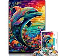 Puzzles psychédéliques de Dauphins pour Adolescents, Anti-Stress, Vacances à la Maison, avec Affiche et fiche de Questions-réponses Assorties (38x26cm)