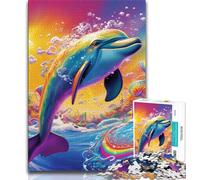 Puzzles psychédéliques de Dauphins pour Adolescents, Difficiles à compléter mais Amusants et Humoristiques avec Affiche et fiche de Questions-réponses Assorties (50x75cm)