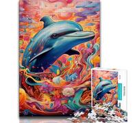 Puzzles psychédéliques de Dauphins pour Adolescents, Puzzle de 1 000 pièces, Aide Le Cerveau à exercer des Jouets addictifs pour cultiver la Patience Une œuvre d'art (50x75cm)