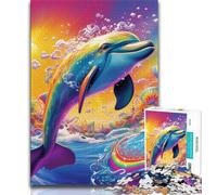 Puzzles psychédéliques de Dauphins pour Adolescents, Puzzle de 1 000 pièces, Anti-Stress, pour Passer Le Temps à la Maison, avec Affiche et fiche de Questions-réponses Assorties (50x75cm)