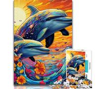 Puzzles psychédéliques de Dauphins pour Adultes et Adolescents, Aidez Le Cerveau à exercer des Jouets addictifs pour cultiver la Patience et l'interaction Parent-Enfant (38x26cm)
