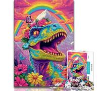Puzzles psychédéliques de Dinosaures pour Adultes et Adolescents, Assemblage de Motifs Amusants à la Maison, Cadeau d'anniversaire, Cadeau de Voyage (50x75cm)