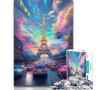 Puzzles psychédéliques Eiffel pour Adolescents, Anti-Stress, Vacances à la Maison, Tue Le Temps avec Affiche et fiche de Questions Assorties (75x50cm)