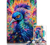 Puzzles psychédéliques Paon pour Adolescents 1000 pièces, Difficiles à compléter mais Amusants et Humoristiques avec Affiche et Feuille de Questions correspondantes 50x75cm