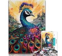 Puzzles psychédéliques Paon pour Adultes et Adolescents, 1000 pièces, Difficiles à compléter, mais Amusants et Humoristiques, avec Affiche et fiche de Questions-réponses Assorties (75x50cm)