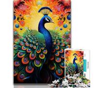 Puzzles psychédéliques Paon pour Adultes et Adolescents, Puzzles pour Tuer Le Temps en Vacances avec pièces de Formes aléatoires entièrement emboîtables (38x26cm)