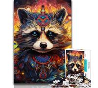 Puzzles psychédéliques représentant des ratons laveurs pour Adultes et Adolescents, Jouets éducatifs et éducatifs, Jeux familiaux avec Affiche et fiche de Questions-réponses (75x50cm)