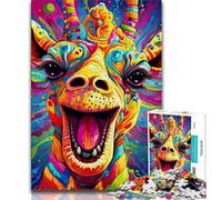 Puzzles psychédéliques représentant Une Girafe pour Adultes et Adolescents, Jouets éducatifs et éducatifs, Jeux familiaux avec Affiche et fiche de Questions-réponses (38x26cm)