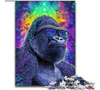 Puzzles psychédéliques sur Le thème des chimpanzés pour Adultes, Jeux éducatifs à Faire soi-même avec Affiche et fiche de Questions-réponses pour Les 14 Ans et Plus (50x75cm)