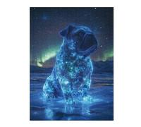 Puzzles Pug in The Aurora Borealis Puzzles pour Adultes, Jouets Anti-Stress, Modèles À Assembler, Parfaits comme Cadeaux pour Toute La Famille 52x38cm/1000pcs