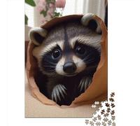 Puzzles rectangulaires créatifs pour adultes, 1000 pièces, mignon raton laveur, 2 puzzles en papier, jeu pratique, décoration familiale, 1000 pièces (38 x 26 cm)