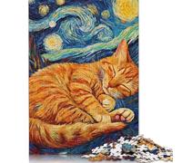 Puzzles rectangulaires créatifs pour adultes, 1000 pièces, puzzle en bois avec chat orange et chaton endormi, jeu pratique, décoration familiale, 1000 pièces (75x50 cm)