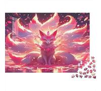 Puzzles Renard à Neuf Queues pour Adultes Kitsune Rose avec Queues Ardentes 1000 Pièces pour Femmes Cadeaux Hommes 70x50cm/1000pcs
