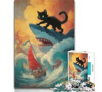 Puzzles Requins et Chats 1000 pièces, Difficiles à compléter mais Amusants et Humoristiques avec Affiche et Feuille de Questions Assorties 50x75cm