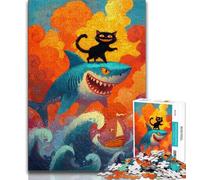 Puzzles Requins et Chats pour Adolescents 1000 Pièces, Jeu Éducatif, Jouet Défi, Décoration Intérieure Unique et Cadeaux (38x26cm)