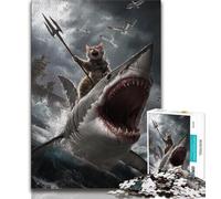 Puzzles Requins et Chats pour Adultes et Adolescents, Difficile à Compléter, mais Amusant et Humoristique, Cadeau d'anniversaire, Cadeaux, Décoration Murale (75x50cm)
