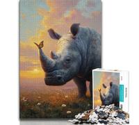 Puzzles rhinocéros et Oiseaux 1000 pièces pour Adolescents, Assemblage de Motifs Amusant à la Maison, Cadeau d'anniversaire, Cadeau de Voyage (38x26cm)